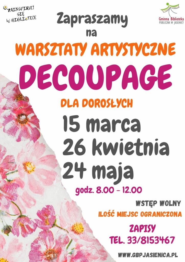 Zaproszenie na warsztaty decoupage dla dorosłych